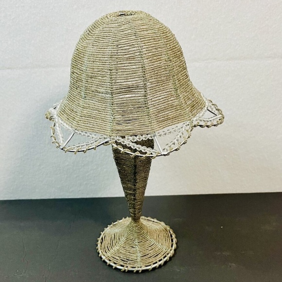 Beaded Tea Light Candle Holder Lamp and Shade Champagne Color Beads EUC - Picture 3 of 7